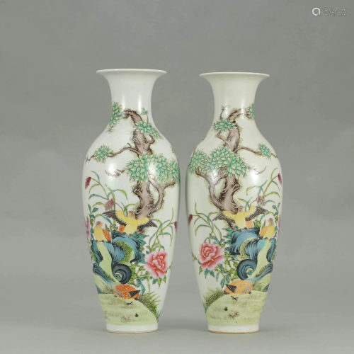A PAIR OF CHINESE FAMILLE ROSE FLOWER&BIRD …