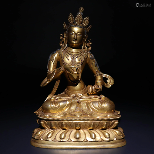 BRONZE GILDED GUANYIN STATUE