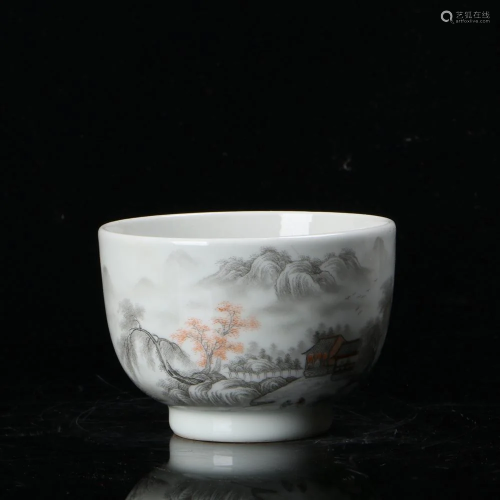 A CHINESE L&SCAPE PATTERNED PORCELAIN BOWL