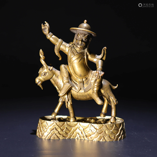 BRONZE GILDED HORSE RIDING STATUE