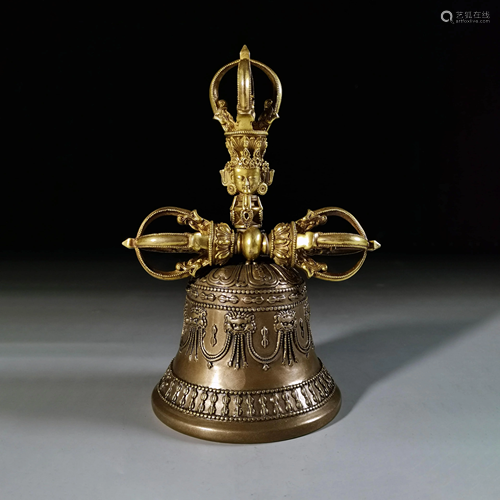 BRONZE GILDED BUDDHIST DIAMOND BELLS