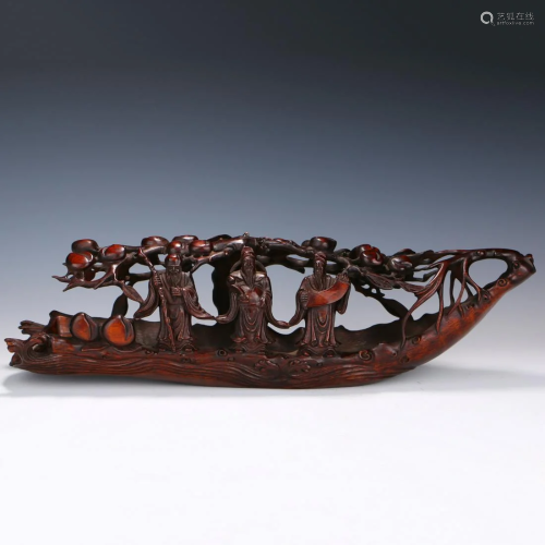 A CHINESE BAMBOO CARVED FIGURES & BOAT OR…