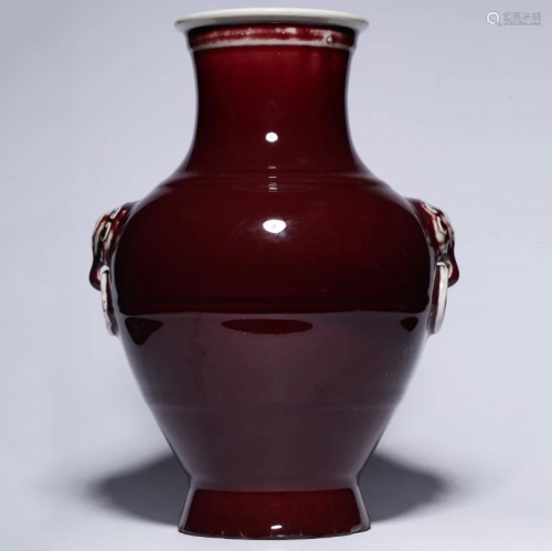 A CHINESE RED GLAZED PORCELAIN ZUN