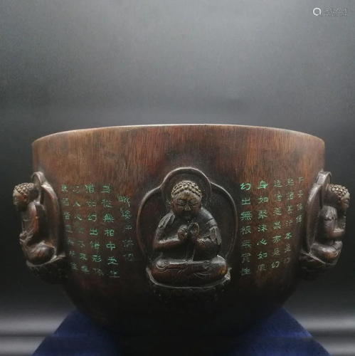 SEVEN BUDDHIST JARS OF OLD ALOE WOOD