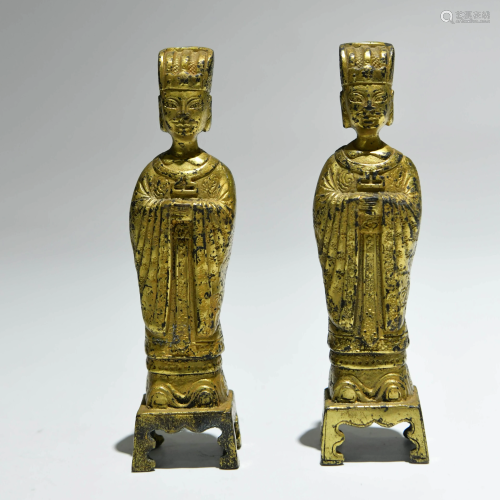 A PAIR OF CHINESE BRONZE GILDING ST&ING ST…