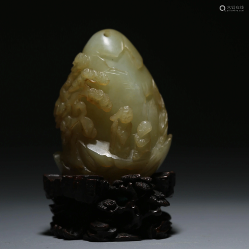 A CHINESE CARVED HETIAN JADE ROCKERY ORN…