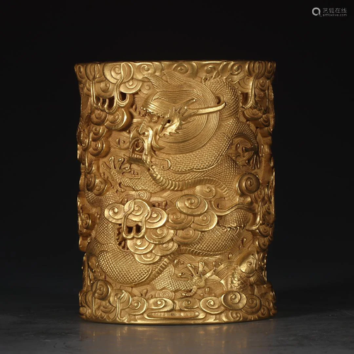 A CHINESE CARVED GILDING PORCELAIN BRUSH …