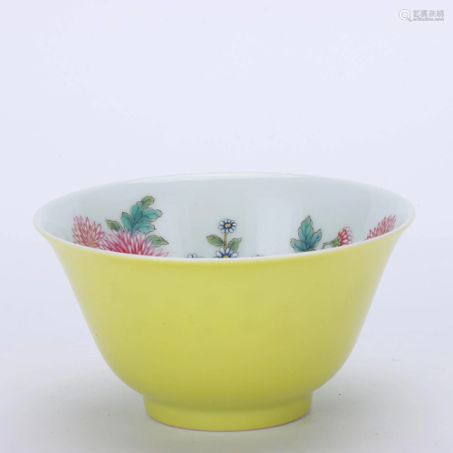 A CHINESE YELLOW GLAZED FLORAL PORCELAIN …