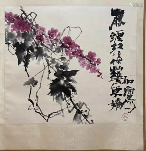 A CHINESE FLOWERS PAINTING SCROLL, SHI LU M…