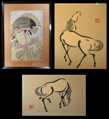 3 Woodblocks, Kitagawa Utamaro, Urushibara Mokuchu