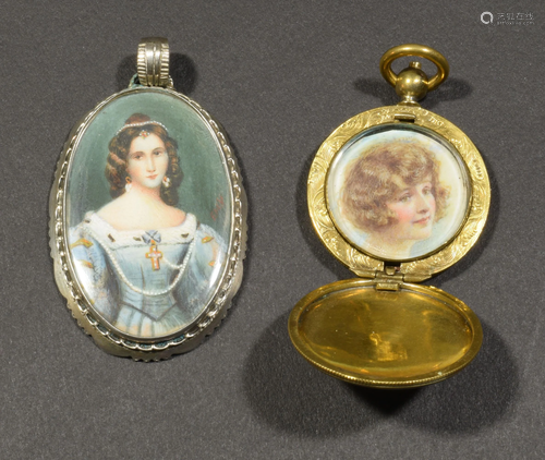 2 Miniature Portrait Pendants