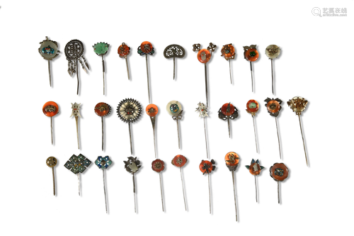 31 Chinese Hairpins, 19th Century