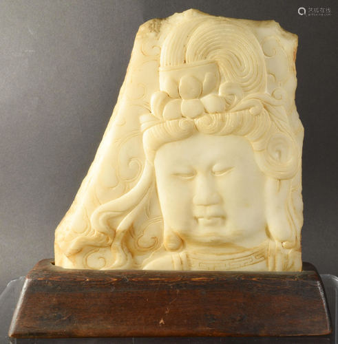 Chinese White Jade Carving, Buddha Head, Repu…