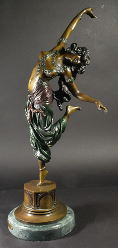 After Colinet, Patinated Bronze Oriental Dancer