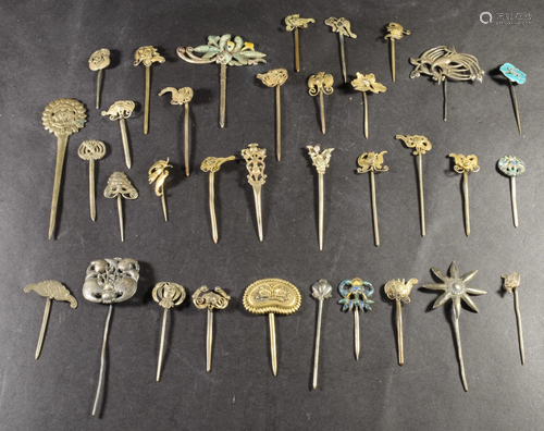 34 Chinese Silver Hairpins