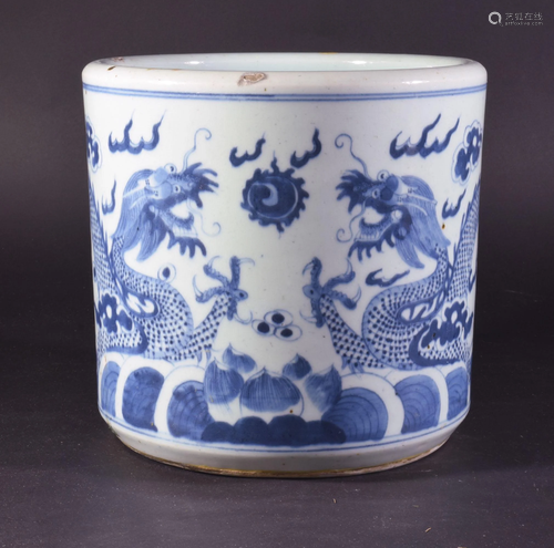 Chinese Celadon and Blue 'Dragon' Planter, 19th Ce…