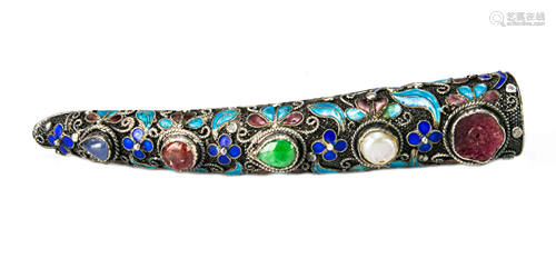 Chinese Enameled Fingernail Guard Brooch