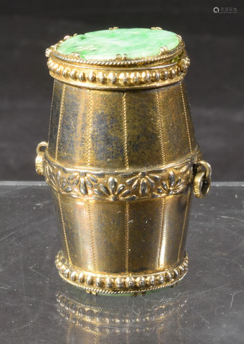 Chinese Small Silver Drum with Jadeite, Republic