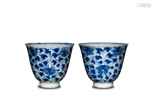 Pair of Chinese Blue and White Porcelain Cups, Ka…