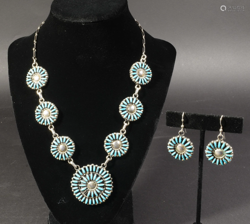 Navajo or Zuni Petit Point Necklace and Earrings