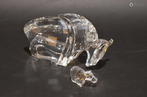 2 Boxed Swarovski Crystal Large Bull and a Hippo