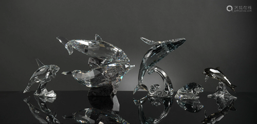 4 Boxed Swarovski Dolphin, Whales Inc. SCS Paik…