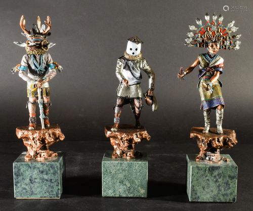 3 C A Pardell, Boxed Kachina Dancer Sculptures