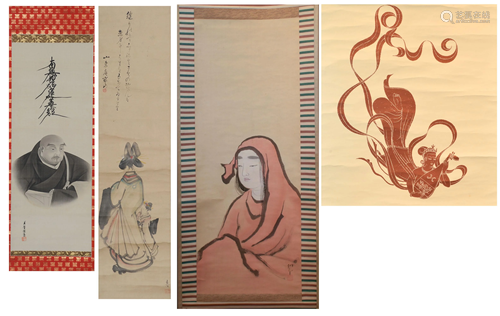 4 Japanese Scroll Paintings