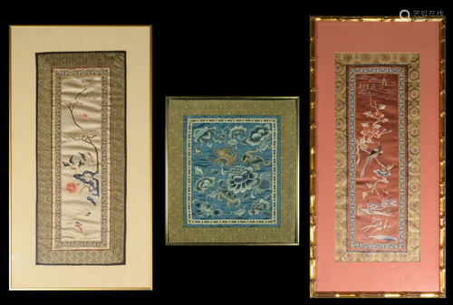 3 Framed Antique Chinese Embroideries