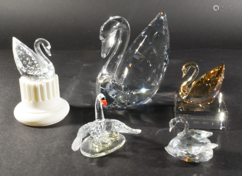 5 Boxed Swarovski Crystal Swans