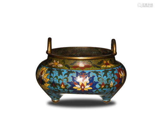 Chinese Cloisonne Tripod Incense Burner, 19th Century