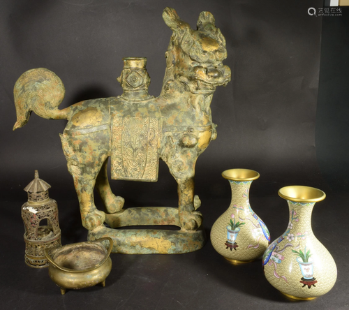 5 Chinese Metalware Items, 19-20th Century