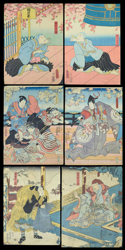 6 Japanese Woodblock Prints, Utagawa Kunisada