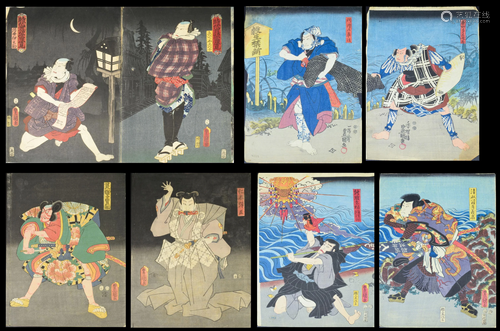 8 Japanese Woodblock Prints, Utagawa Kunisada