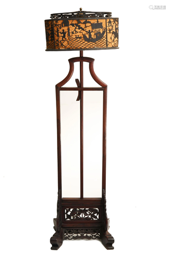 Chinese Rosewood Lamp with Original Shade