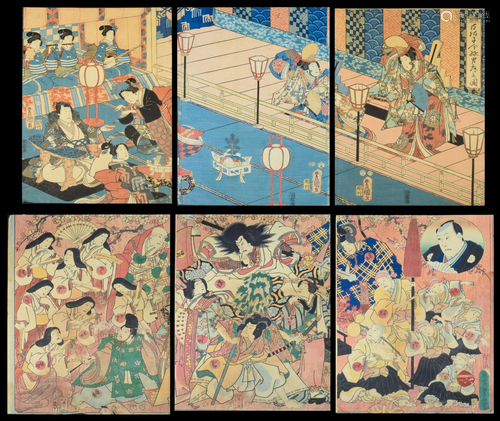 6 Japanese Woodblock Prints, Utagawa Kunisada