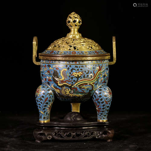 Qing Cloisonne censer with cloisonné enamel