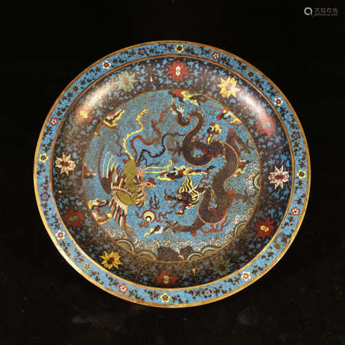 Qing Cloisonne large plate in cloisonné enamel