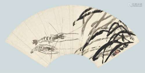 齐白石(1864-1957) 苇丛游虾