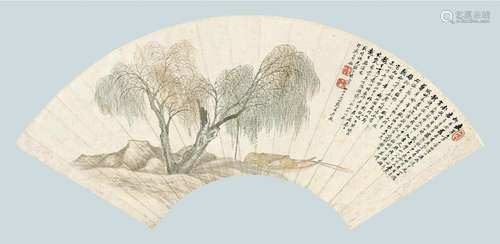 戴以恒(1826-1891) 柳阴停棹