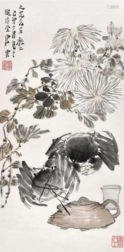唐云(1910-1993) 菊花蟹酒
