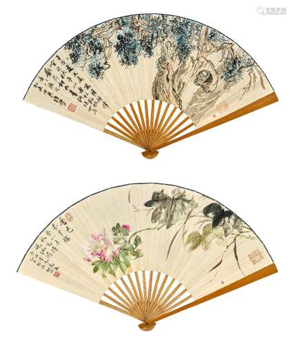 陆俨少(1909-1993) 柯如青铜根如石 陆抑非(1908-1997) 芙蓉吐艳