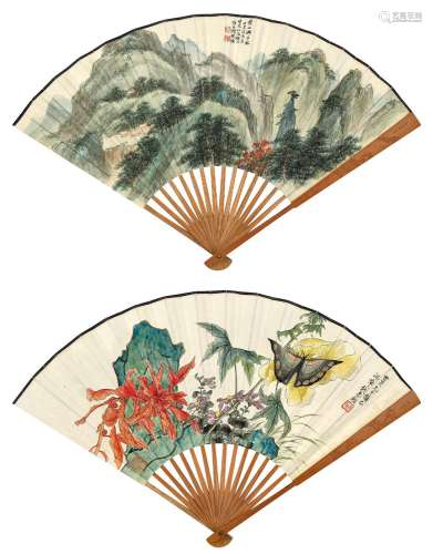 钱镜塘(1907-1983) 黄山狮子林 钱惠翔(民国现代) 花苑蛱蝶