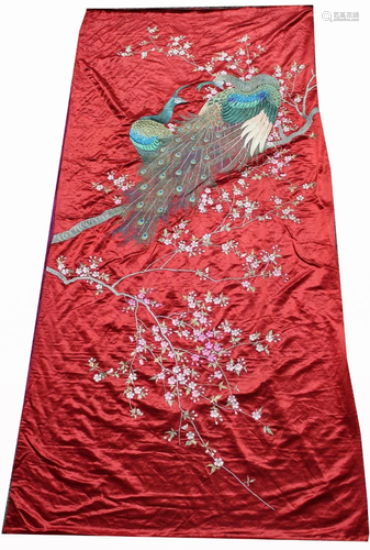 Large Japanese Handmade Peacock Silk Tapestry