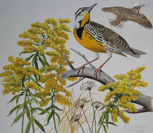 Arthur Singer (1917 - 1990) Meadowlark & Goldenrod