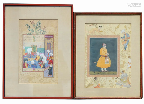 (2) Antique Mughal Paintings, Wanamaker Label