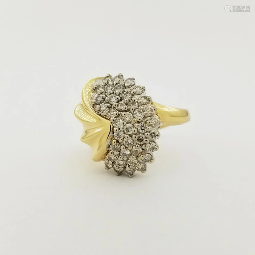 14K Gold & Pave Set Diamond Cluster Ring