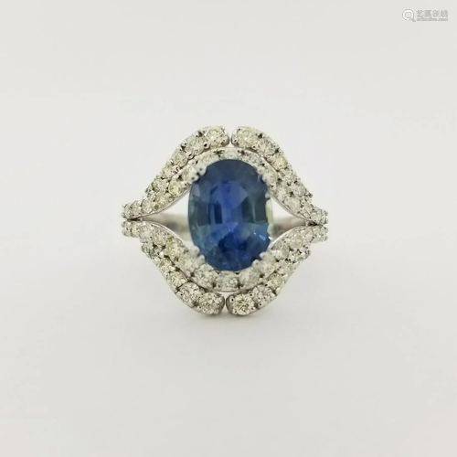 14K White Gold Sapphire & Diamond Ring