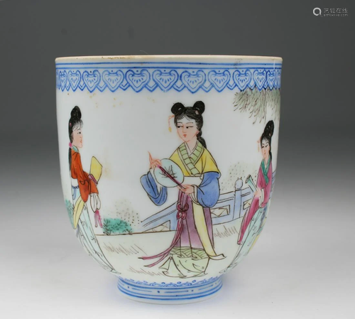 Handpainted Chinese Porcelain Cup, Signed.