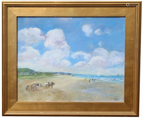 Signed, Painting of Beach Scene with Figures